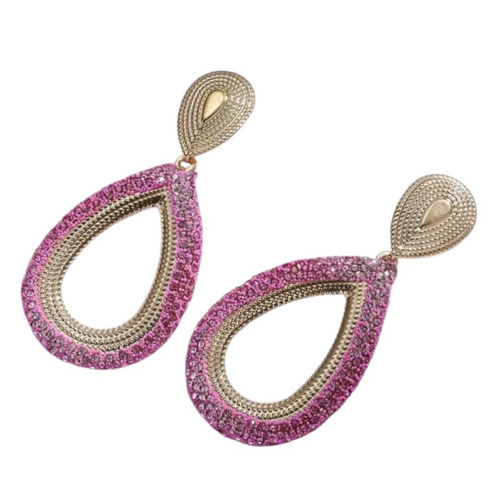 Rose Red Rhinestone Boho Style Teardrop  Dangle Earrings